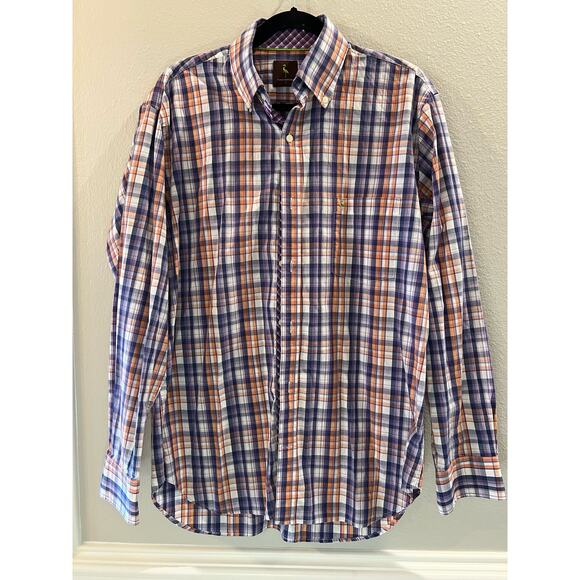TAILORBYRD Mens Button Down Plaid Shirt Sz L Multicolor Longsleeve - Picture 1 of 4